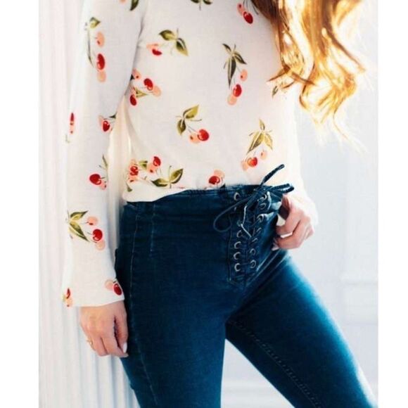 FREE People CRVY High Rise Lace Up Skinny Jeans sz 27 - Picture 8 of 14